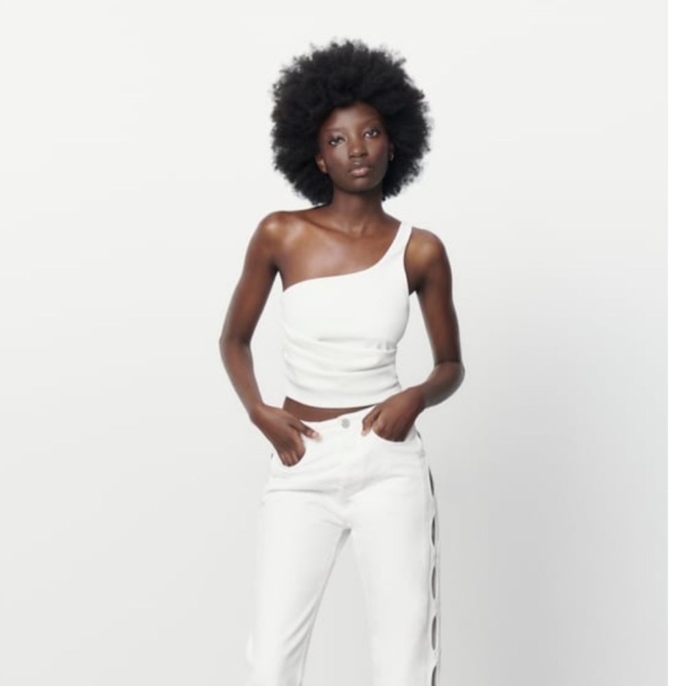 Zara white one shoulder crop top